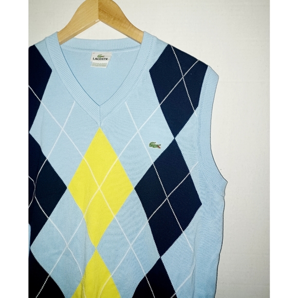 Lacoste Vneck Argyle Knit Sweater Vest 